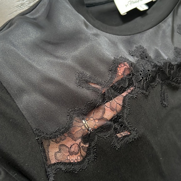 3.1 Phillip Liz Lace Insert Satin T Shirt Dress - Picture 4 of 6